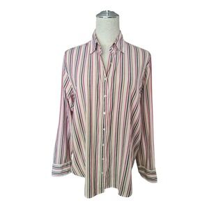 Xirena Jordy Button Down Shirt‎ Womens XS Pink Blue Tan Stripe 100% Cotton